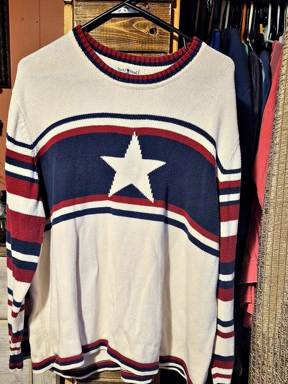 Vintage Y2k Duck Head Color Block Star Sweater 2X